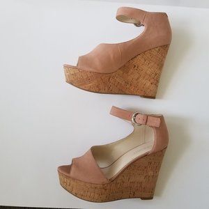 Nine West Adyssinian Pink Leather Platform Wedge Heel  Peep Toe(size 6.5)
